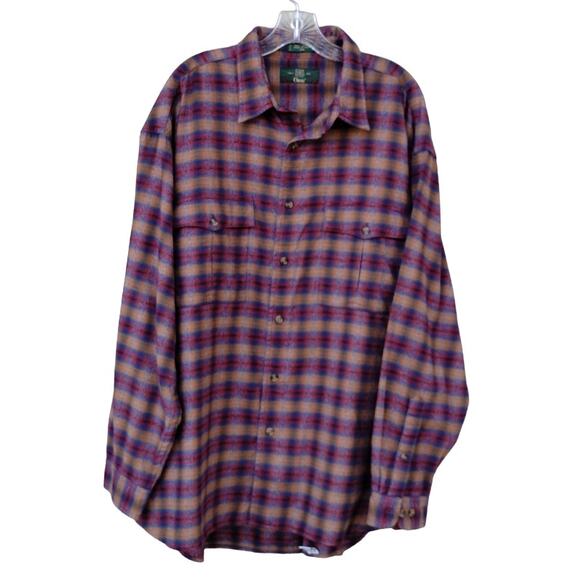 Vtg. ORVIS Men's Flannel Plaid 100% Cotton Shirt Size XXL Tan/Red/Blue - Picture 3 of 12